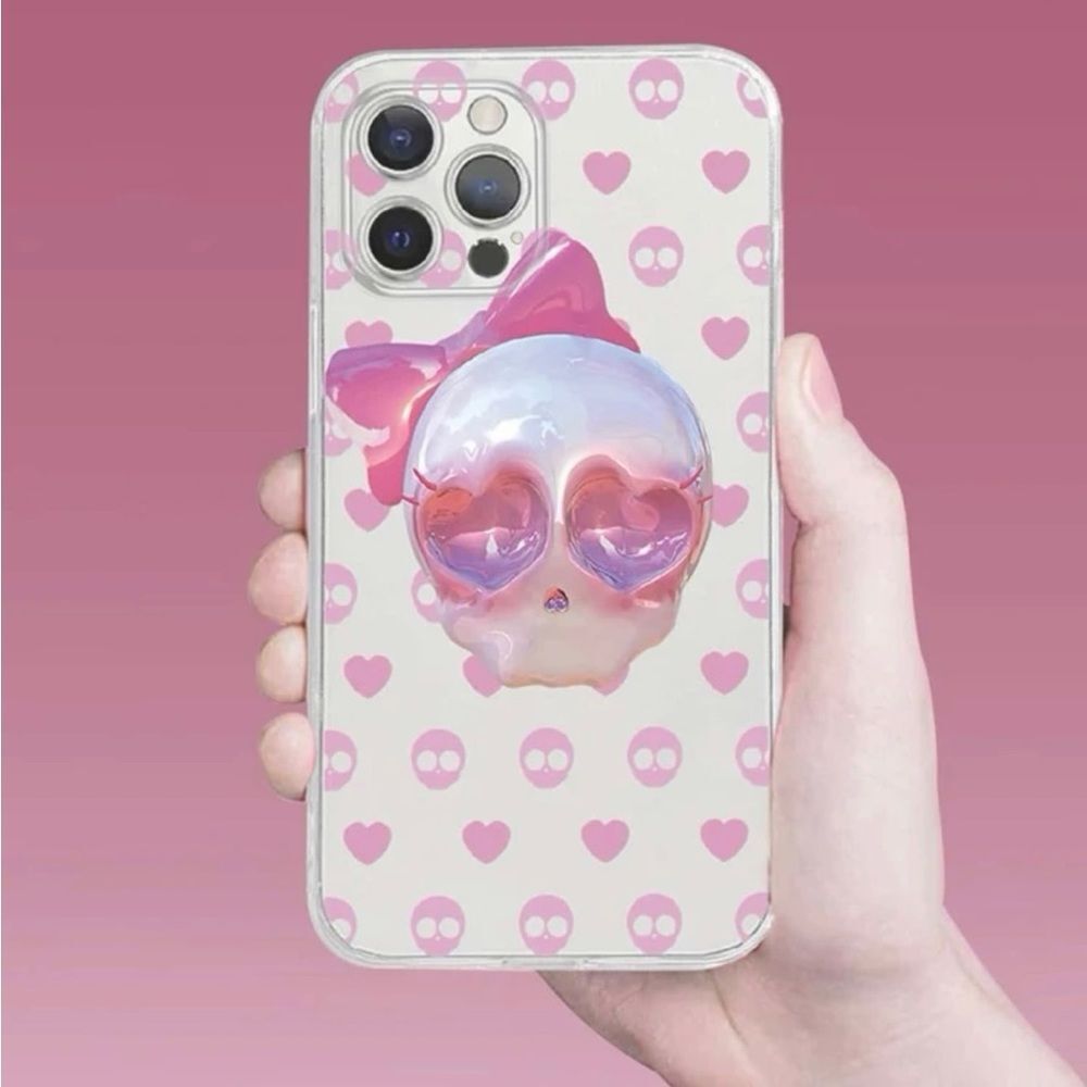 New ROMWE Girl Skull Apple iPhone 12/12 Pro Cell Phone Case pink clear TE2